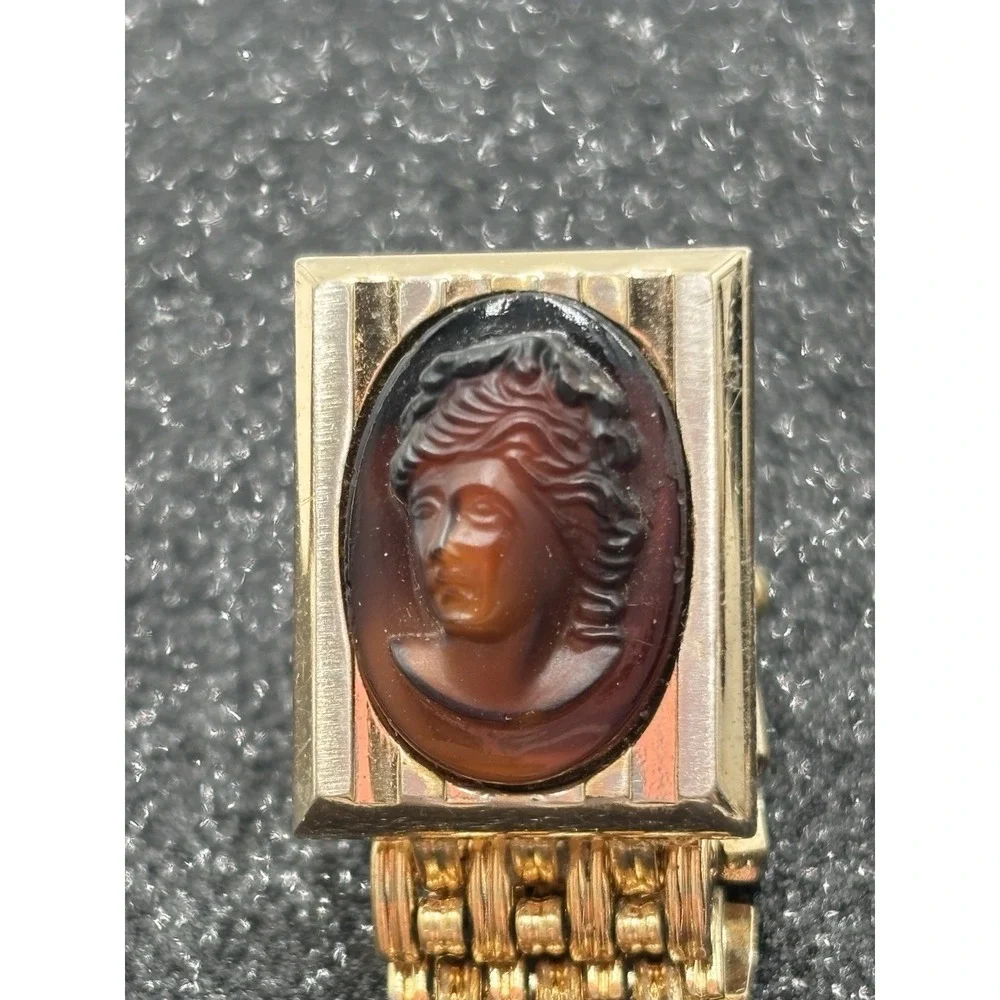 Vintage Hickok Cameo Cufflinks Tie Tack‎ Set Gold Tone Roman Intaglio Mens